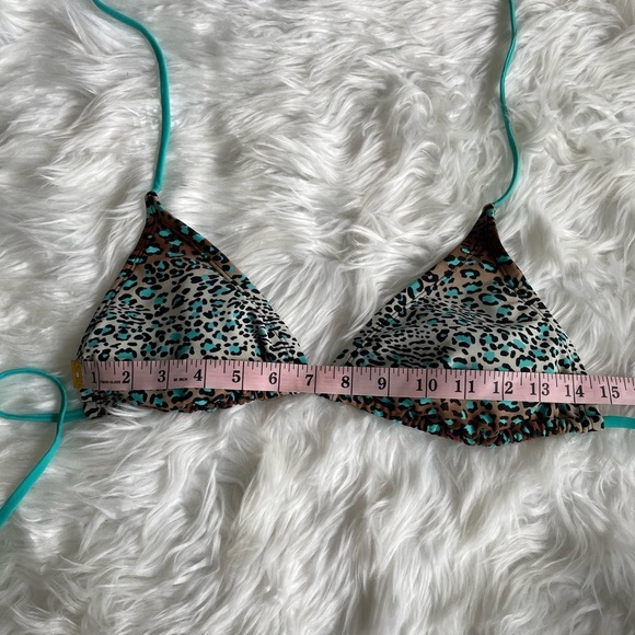 Xhilaration | Large Teal/Brown Leopard Triangle Bikini Top - String with Liners - Picture 8 of 11